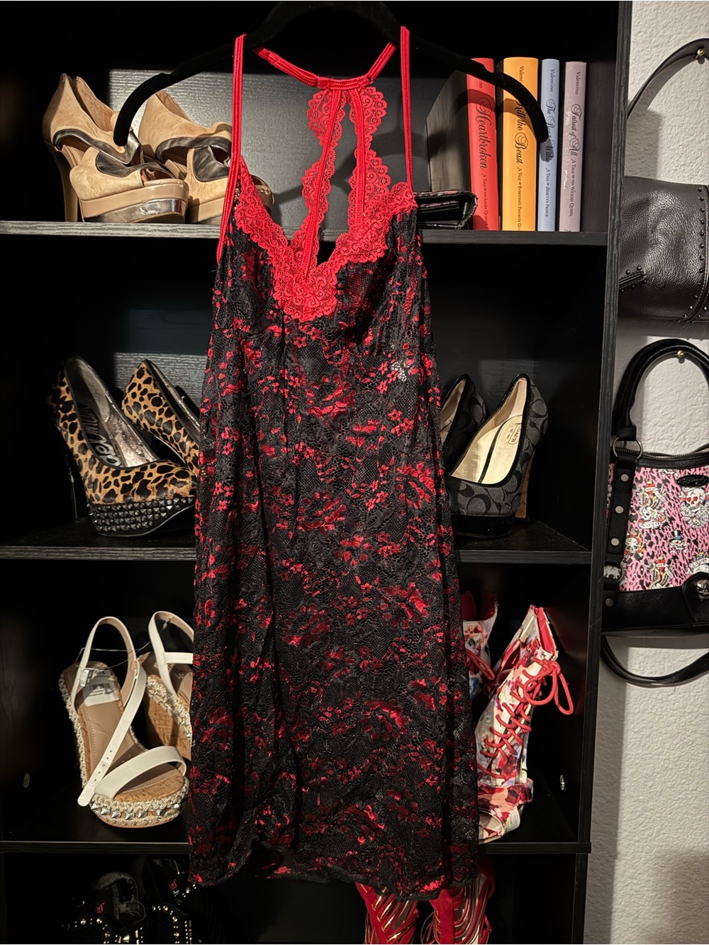 Secret Treasures Red & Black Lace Chemise